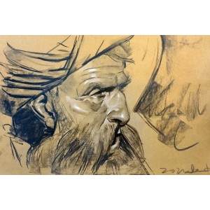 Doda Baloch, Baloch Man, 9.4 x 14.4 Inch, Charcoal on Paper, Figurative Painting, AC-DDB-013
